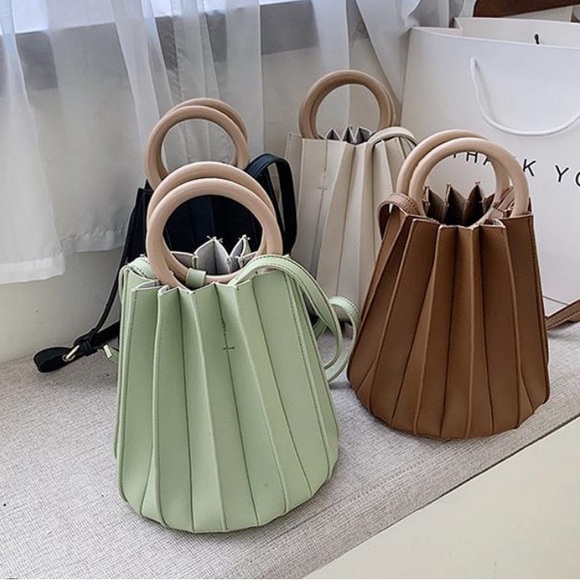 Orange Mini Bag with Cylindrical Shape and Pleated Design - Picture 2 of 2